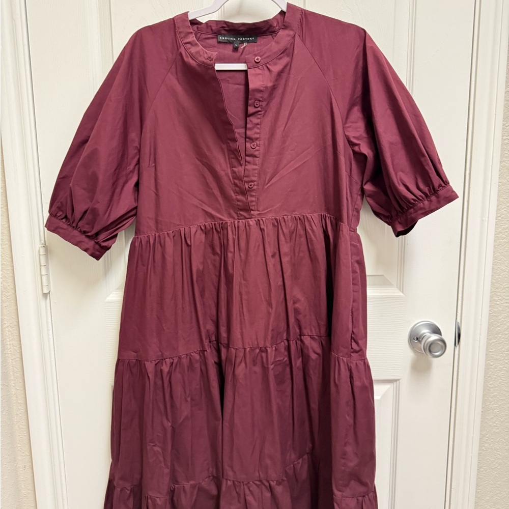 English Factory Tiered Burgundy Midi Dress - Picture 2 of 12